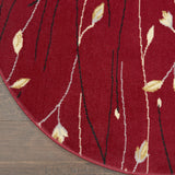 Nourison Grafix Red 4' x Round Area Rug, Modern, Botanical , Bed Room, Living Room, Dining Room, Kitchen, Easy Clean, Non Shedding, (4' Round)