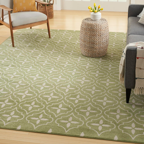 Nourison Essentials Outdoor Green Ivory 5' x 7' Area Rug, Easy Cleaning, Non Shedding, Bed Room, Living Room, Dining Room, Deck, Backyard, Patio (5x7)