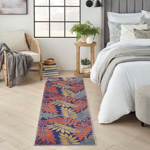 Nourison Aloha Indoor-Outdoor Navy Multicolor 2'3" x 8' Area Rug, Easy Cleaning, Non Shedding, Bed Room, Living Room, Dining Room, Backyard, Deck, Patio (2x8)