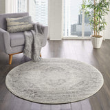Nourison Tranquil Ivory/Grey 5'3" x Area Rug, Easy Cleaning, Non Shedding, Bed, Living, Dining Room, Kitchen (5 Round)