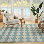 Nourison Positano Indoor/Outdoor Aqua 5' x 7' Area Rug, Easy Cleaning, Non Shedding, Bed Room, Living Room, Dining Room, Backyard, Deck, Patio (5x7)