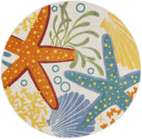 Nourison Aloha Indoor/Outdoor Multicolor 4' x Round Area Rug, Coastal, Tropical, Easy Cleaning, Non Shedding, Bed Room, Living Room, Deck, Backyard, (4' Round)