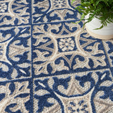 Nourison Aloha Indoor/Outdoor Blue 3'6" x 5'6" Area Rug, Easy Cleaning, Non Shedding, Bed Room, Living Room, Dining Room, Kitchen (4x6)