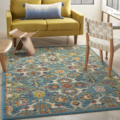 Nourison Allur Traditional Turquoise Ivory 5'3" x 7'3" Area -Rug, Easy -Cleaning, Non Shedding, Bed Room, Living Room, Dining Room, Kitchen (5x7)