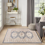 Nourison Serenity Home Vintage Ivory Blue 3'11" x 5'11" Area Rug, Easy Clean, Non Shedding, Bed Room, Living Room, Dining Room, Backyard, Deck, Patio (4x6)