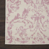 Nourison Jubilant Damask Ivory/Pink 2'3'' x 7'3'' Area-Rug, Easy-Cleaning, Non Shedding, Bed Room, Living Room, Dining Room, Kitchen (2x7)