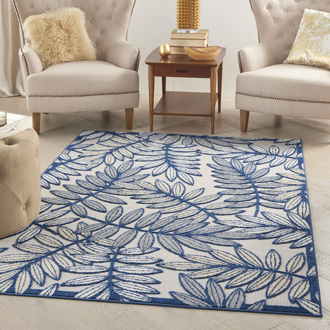 Nourison Aloha Indoor/Outdoor Ivory/Navy 5'3" x 7'5" Area Rug, Easy Cleaning, Non Shedding, Bed Room, Living Room, Dining Room, Backyard, Deck, Patio (5x7)