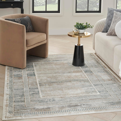 Nourison Glam Geometric Ivory Multicolor 3'11" x 5'11" Area Rug, Easy Cleaning, Non Shedding, Bed Room, Living Room, Dining Room, Backyard, Deck, Patio (4x6)