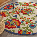 Nourison Aloha Indoor/Outdoor Multicolor 4' x Round Area Rug, Easy Cleaning, Non Shedding, Bed Room, Living Room, Dining Room, Backyard, Deck, Patio (4 Round)