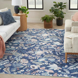 Nourison Washables Floral Navy Multicolor 4' x 6' Area -Rug, Easy -Cleaning, Non Shedding, Bed Room, Living Room, Dining Room, Kitchen (4x6)