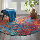 Nourison Celestial Red/Blue Atlantic 4' x Round Area -rug, Contemporary, Abstract, Easy -cleaning, Non Shedding, Bed Room, Living Room, Dining Room, Kitchen, (4' Round)