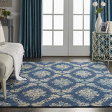 Nourison Tranquil Damask Navy/Light Blue 4' x 6' Area Rug, Easy Cleaning, Non Shedding, Bed Room, Living Room, Dining Room, Kitchen (4x6)