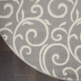 Nourison Grafix Floral Grey 5'3" x Round Area -rug, Easy -cleaning, Non Shedding, Bed Room, Living Room, Dining Room, Kitchen (5 Round)
