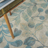 Nourison Tranquil Nature Ivory/Turquoise 5'3" x 7'3" Area -rug, Easy -cleaning, Non Shedding, Bed Room, Living Room, Dining Room, Kitchen (5x7)