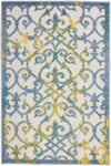 Nourison Aloha Indoor/Outdoor Ivory Blue 2'8" x 4' Area Rug, Transitional, French Country, Easy Cleaning, Non Shedding, Bed Room, Kitchen, Living Room, Deck, Backyard, (3' x4')