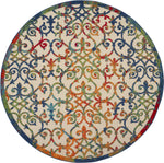 Nourison Aloha Indoor/Outdoor Multicolor 7'10" x Round Area Rug, Transitional, French Country, Easy Cleaning, Non Shedding, Bed Room, Kitchen, Living Room, Deck, Backyard, (8' Round)