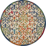 Nourison Aloha Indoor/Outdoor Multicolor 7'10" x Round Area Rug, Transitional, French Country, Easy Cleaning, Non Shedding, Bed Room, Kitchen, Living Room, Deck, Backyard, (8' Round)
