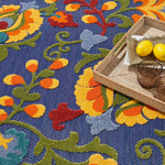 Nourison Aloha 63x63 Polypropylene Fabric Area Rug in Navy/Blue/Multi-Color