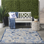 Nourison Aloha Indoor/Outdoor Blue/Grey 3'6" x 5'6" Area Rug, Easy Clean, Non Shedding, Bed Room, Living Room, Dining Room, Backyard, Deck, Patio (4x6)