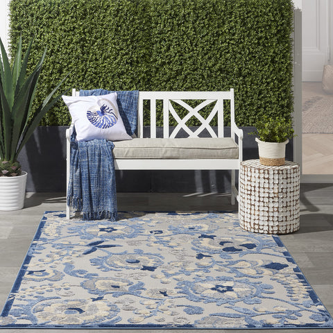 Nourison Aloha Indoor/Outdoor Blue/Grey 3'6" x 5'6" Area Rug, Easy Clean, Non Shedding, Bed Room, Living Room, Dining Room, Backyard, Deck, Patio (4x6)