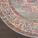 Nourison Passion Grey 5'3" x Round Area Rug, Boho, Traditional, Easy Clean, Non Shedding, Bed Room, Living Room, Hallway, (5' Round)