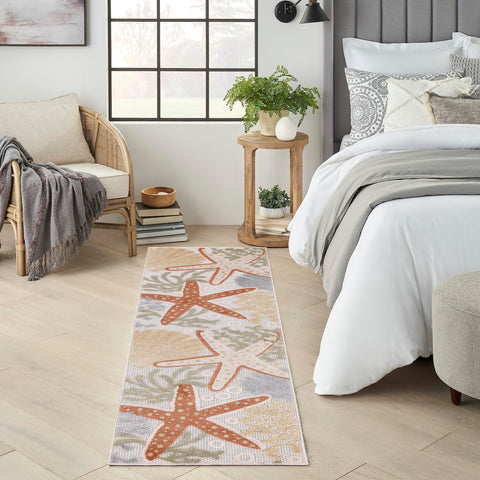 Nourison Aloha Indoor/Outdoor Ivory Multicolor 2'3" x 8' Area Rug, Easy Cleaning, Non Shedding, Bed Room, Living Room, Dining Room, Backyard, Deck, Patio (2x8)
