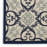 Nourison Caribbean Ivory/Navy 5'3" x Square Area Rug, Geometric, Floral, Bed Room, Living Room, Dining Room, Kitchen, Easy Cleaning, Non Shedding, (5' Square)