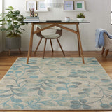 Nourison Tranquil Nature Ivory/Turquoise 5'3" x 7'3" Area -rug, Easy -cleaning, Non Shedding, Bed Room, Living Room, Dining Room, Kitchen (5x7)