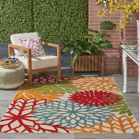Nourison Aloha Indoor/Outdoor Green 3'6" x 5'6" Area Rug, Tropical, Botanical, Easy Clean, Non Shedding, Bed Room, Living Room, Dining Room, Deck, Backyard, Patio (3x5)