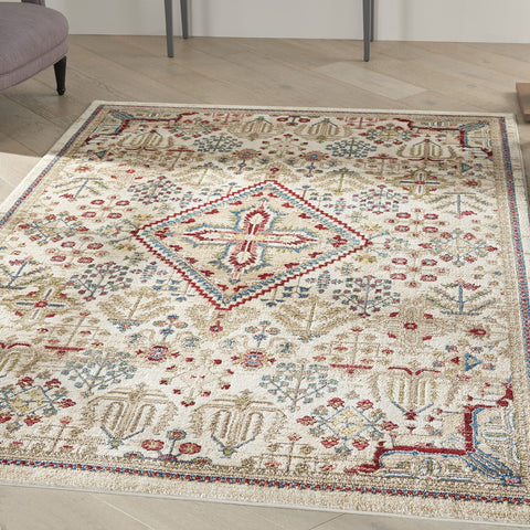 Nourison Revel Floral Ivory 5'3" x 7'6" Area -Rug, Easy -Cleaning, Non Shedding, Bed Room, Living Room, Dining Room, Kitchen (5x8)