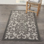 Nourison Aloha Indoor/Outdoor Grey/Charcoal 2'8" x 4' Area Rug, Transitional, French Country, Easy Cleaning, Non Shedding, Bed Room, Kitchen, Living Room, Deck, Backyard, (3' x 4')