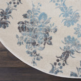 Nourison Tranquil Damask Ivory/Turquoise 5'3" x Round Area Rug, Easy Cleaning, Non Shedding, Bed Room, Living Room, Dining Room, Kitchen (5 Round)
