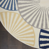 Nourison Grafix Geometric White 5'3" x Round Area Rug, Easy Clean, Non Shedding, Bed Room, Living Room, Dining Room, Kitchen (5 Round)
