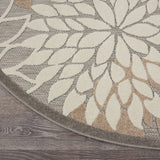 Nourison Aloha Indoor/Outdoor Area Rug 5'3", Natural, Round Tropical Botanical Easy-Cleaning Non Shedding Bed Room Living Room Dining Room Deck Backyard Patio