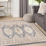 Nourison Serenity Home Vintage Ivory Blue 3'11" x 5'11" Area Rug, Easy Clean, Non Shedding, Bed Room, Living Room, Dining Room, Backyard, Deck, Patio (4x6)