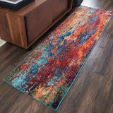 Nourison Celestial Red/Blue Atlantic 2'2" x 7'6" Area -Rug, Contemporary, Abstract, Easy -Cleaning, Non Shedding, Bed Room, Living Room, Dining Room, Kitchen, (8' x Runner)