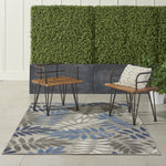 Nourison Aloha Indoor/Outdoor Grey/Blue 5'3" x 7'5" Area Rug, Easy Cleaning, Non Shedding, Bed Room, Living Room, Dining Room, Backyard, Deck, Patio (5x7)