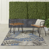 Nourison Aloha Indoor/Outdoor Grey/Blue 5'3" x 7'5" Area Rug, Easy Cleaning, Non Shedding, Bed Room, Living Room, Dining Room, Backyard, Deck, Patio (5x7)
