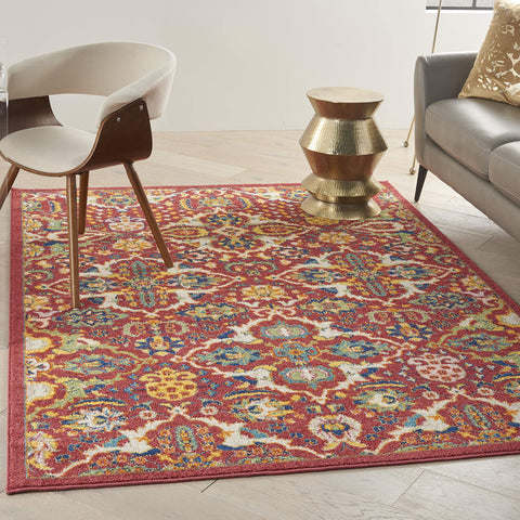 Nourison Allur Traditional Red Multicolor 5'3" x 7'3" Area -Rug, Easy -Cleaning, Non Shedding, Bed Room, Living Room, Dining Room, Kitchen (5x7)