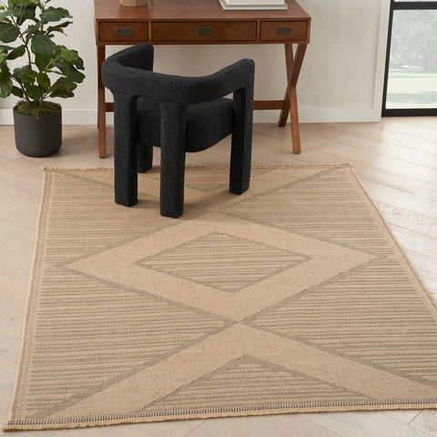 Nourison Washable Jute Geometric Natural Beige 3'11" x 5'11" Area Rug, Easy Clean, Non Shedding, Bed Room, Living Room, Dining Room, Kitchen (4x6)