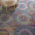 Nourison Global Vintage Geometric Multicolor 4' x Round Area -Rug, Easy -Cleaning, Non Shedding, Bed Room, Living Room, Dining Room, Kitchen (4 Round)