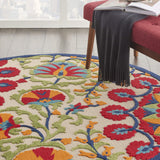 Nourison Aloha Indoor/Outdoor Red/Multi 4' x Round Area Rug, Easy Cleaning, Non Shedding, Bed Room, Living Room, Dining Room, Deck, Backyard, Patio (4 Round)