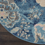 Nourison Tranquil Botanical Turquoise 5'3'' x Round Area-Rug, Easy-Cleaning, Non Shedding, Bed Room, Living Room, Dining Room, Kitchen (5 Round)