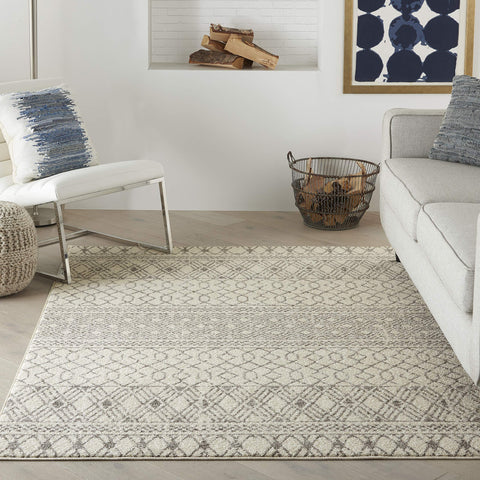 Nourison Passion Geometric Ivory/Grey 5'3" x 7'3" Area Rug, Easy Clean, Non Shedding, Bed Room, Living Room, Dining Room, Kitchen (5x7)
