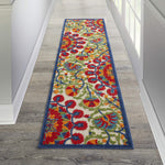 Nourison Aloha Indoor/Outdoor Red/Multi 2'3" x 8' Area Rug, Easy Cleaning, Non Shedding, Bed Room, Living Room, Dining Room, Deck, Backyard, Patio (2x8)