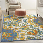 Nourison Aloha Indoor Outdoor Multicolor 5'3" x 7'5" Area Rug, Floral, Tropical, Easy Cleaning, Non Shedding, Bed Room, Living Room, Deck, Backyard, (5' x 7')