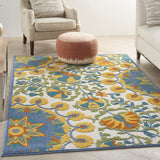 Nourison Aloha Indoor Outdoor Multicolor 5'3" x 7'5" Area Rug, Floral, Tropical, Easy Cleaning, Non Shedding, Bed Room, Living Room, Deck, Backyard, (5' x 7')