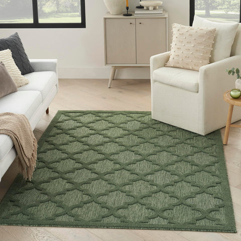 Nourison Easy Care Indoor/Outdoor Green 5' x 7' Area Rug, Easy Cleaning, Non Shedding, Bed Room, Living Room, Dining Room, Backyard, Deck, Patio (5x7)
