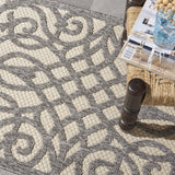 Nourison Palamos Indoor/Outdoor Cream Grey 2'2" x 3'9" Area Rug, Easy Cleaning, Non Shedding, Bed Room, Living Room, Dining Room, Backyard, Deck, Patio (2x4)
