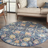 Nourison Passion Navy 5'3" x Round Area Rug, Boho, Moroccan, Bed Room, Living Room, Dining Room, Kitchen, Easy Cleaning, Non Shedding, (5' Round)